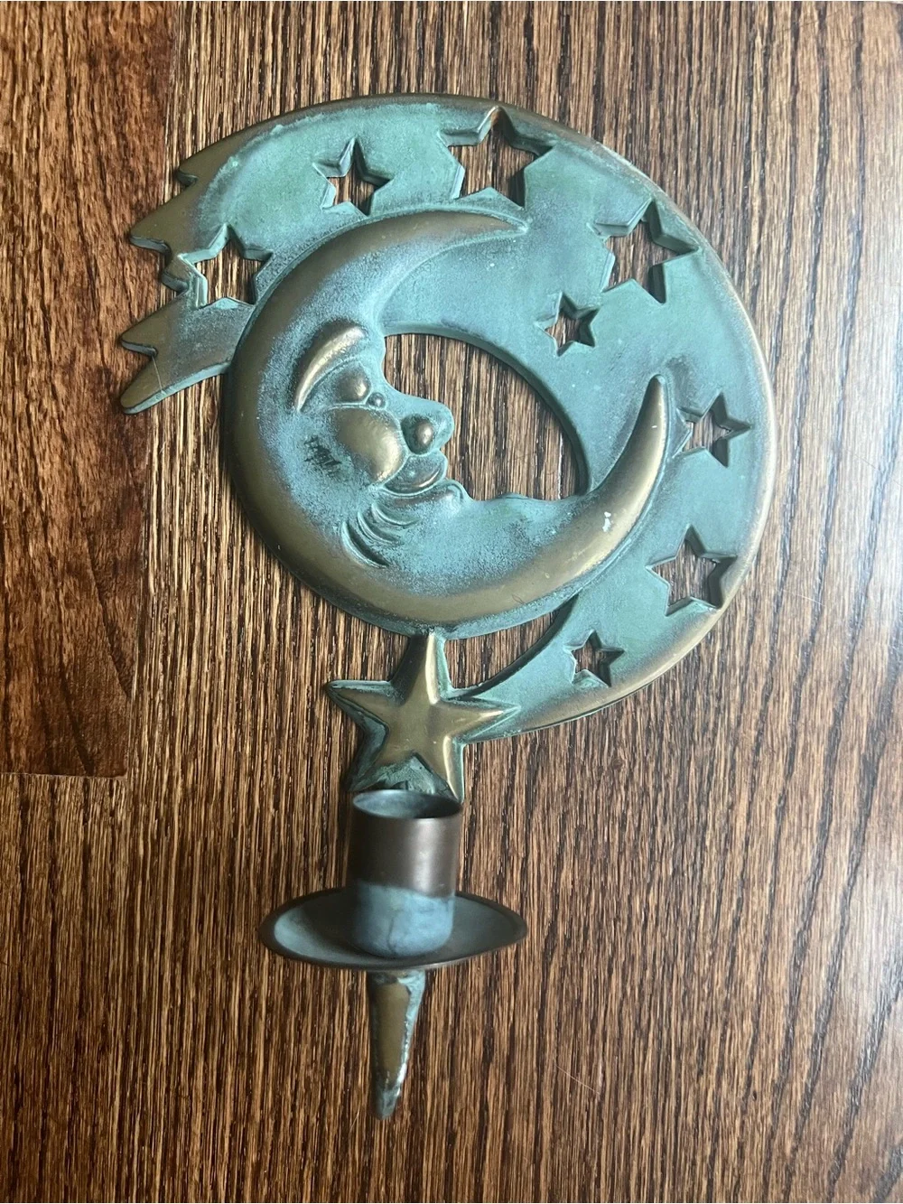 VTG  1994 party lite Crescent Moon & Stars Wall Sconce - Green Brass Finish